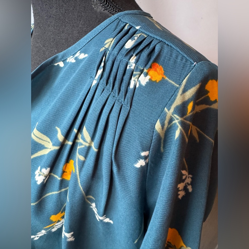 Collective Concepts Teal Floral Tie-Hem Blouse with Yellow Accents MP - Picture 2 of 7